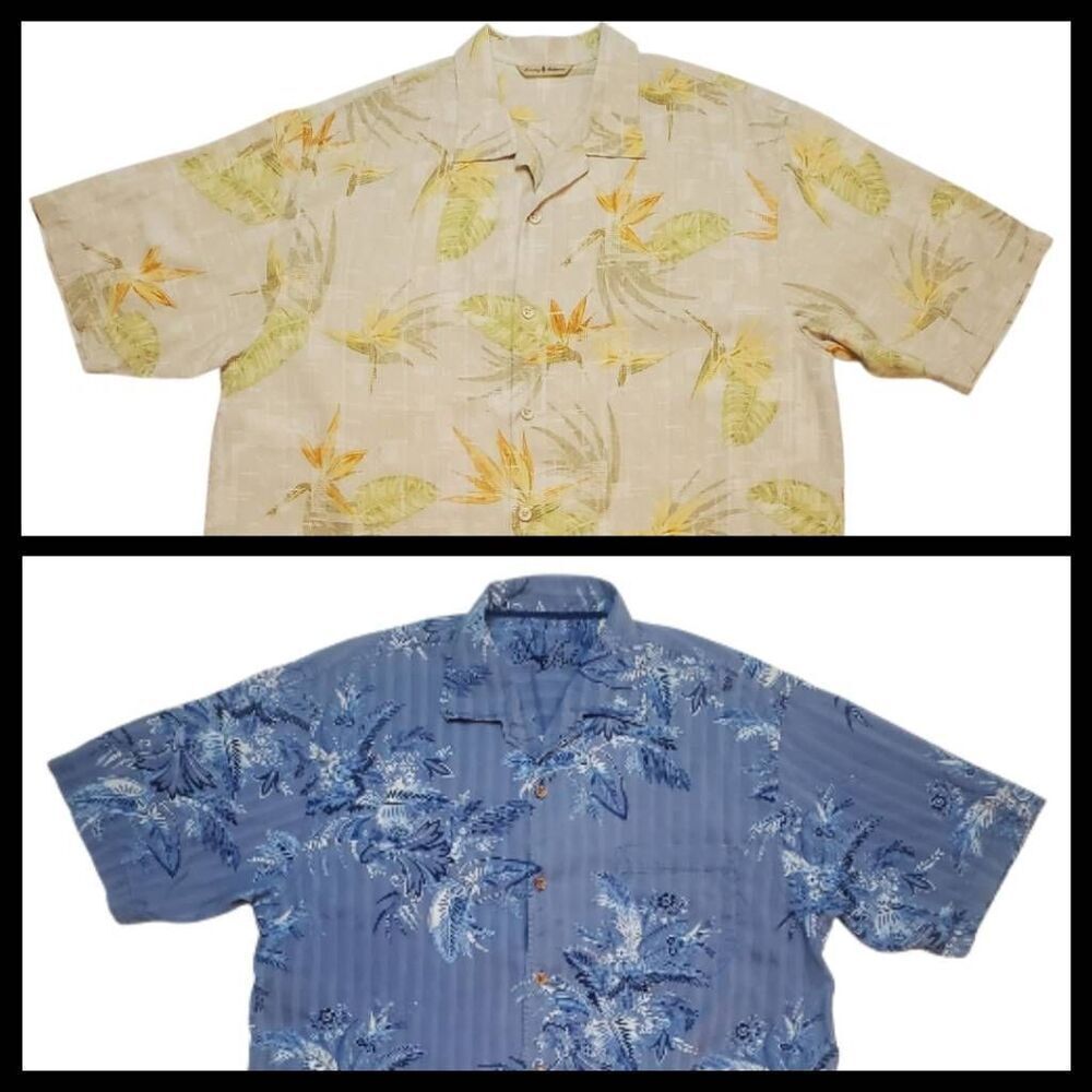 Lot Of 2 Tommy Bahama 100% Silk Hawaiian Shirts Size L